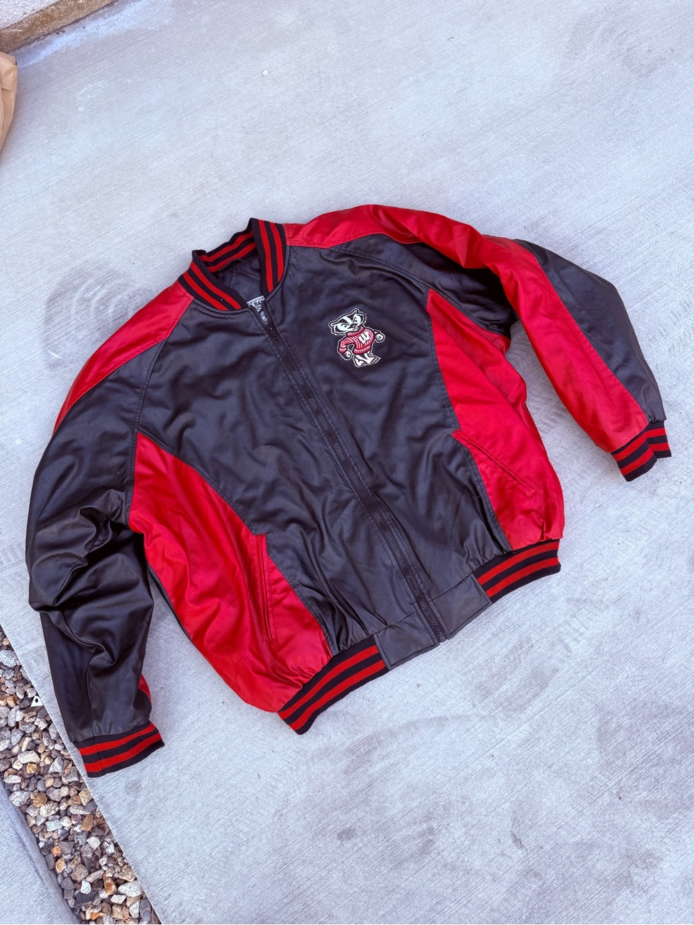 Steve & Barry's Black and Red Varsity Bomber Jacket with Mascot Patch